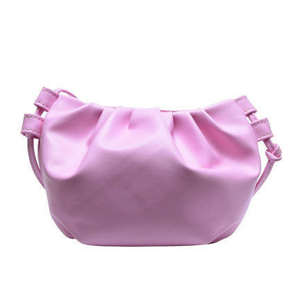 Women Shoulder Bag Small Leather Crossbody Bag Female Solid Color Pleated Design Ladies Messenger Bag Mini Zipper Cloud Bag