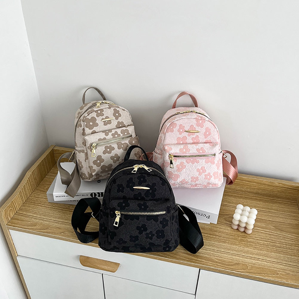 Fashion Women Mini Backpack Flower Print Pure Small Backpacks Canvas Student School Bag for Girls Portable Shoulder Rucksack New