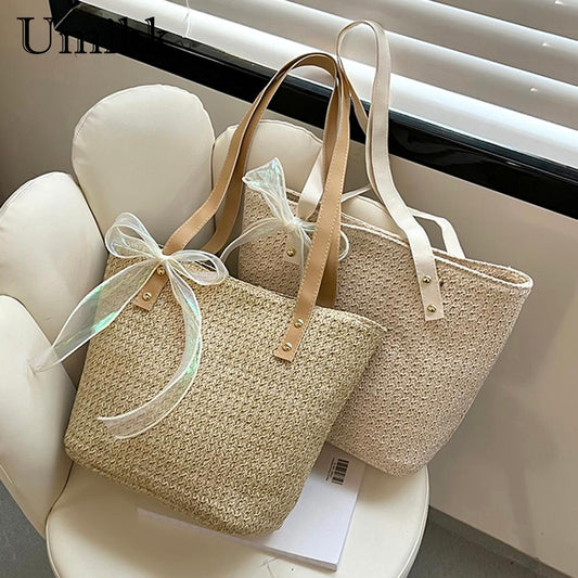 Korean Straw Women Handbag Big Tote Handbag Shopping Pouch Summer Beach Holiday Ladies Shoulder Bag Streetwear