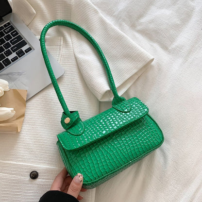 Fashion Alligator Pattern Leather Shoulder Underarm Bag for Women Female Luxury Handbags Candy Color Small Top-handle Clutch