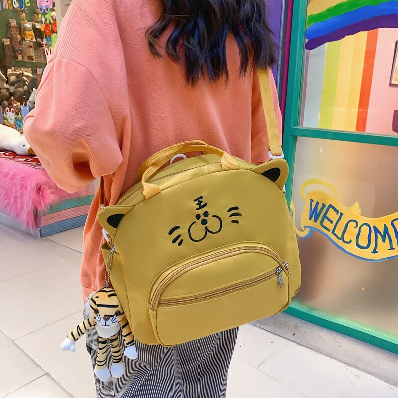 New Cute Cartoon Embroidered Multifunction Women Backpack Fashionable Girl Leisure Nylon Bag Teenage Schoolgirl Small Schoolbag