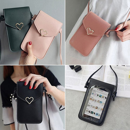 Phone Shoulder Bag For Women Transparent Coin Purse Heart Shape Hasp Crossbodybag Cute Female Mobile Pouch Bags