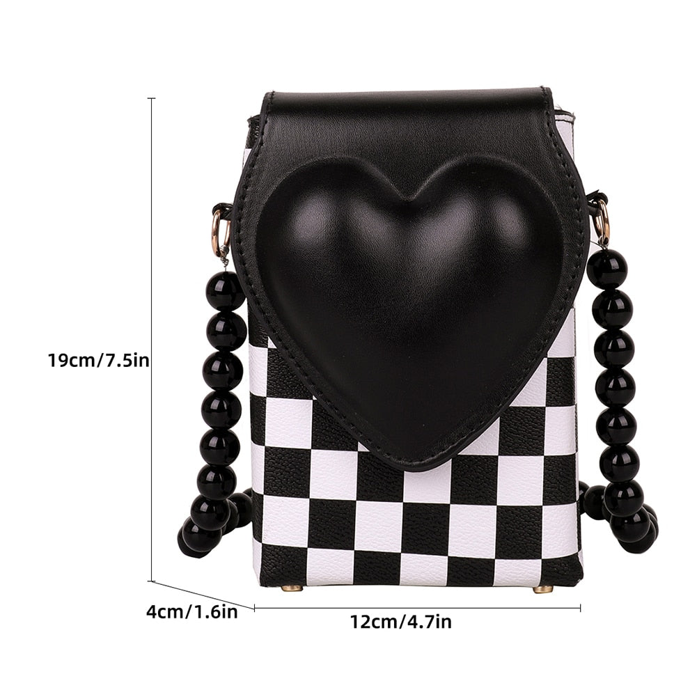 PU Leather Bead Strap Messenger Bag Flap Design Lady Casual Flap Crossbody Bag for Women Christmas Birthday Gifts