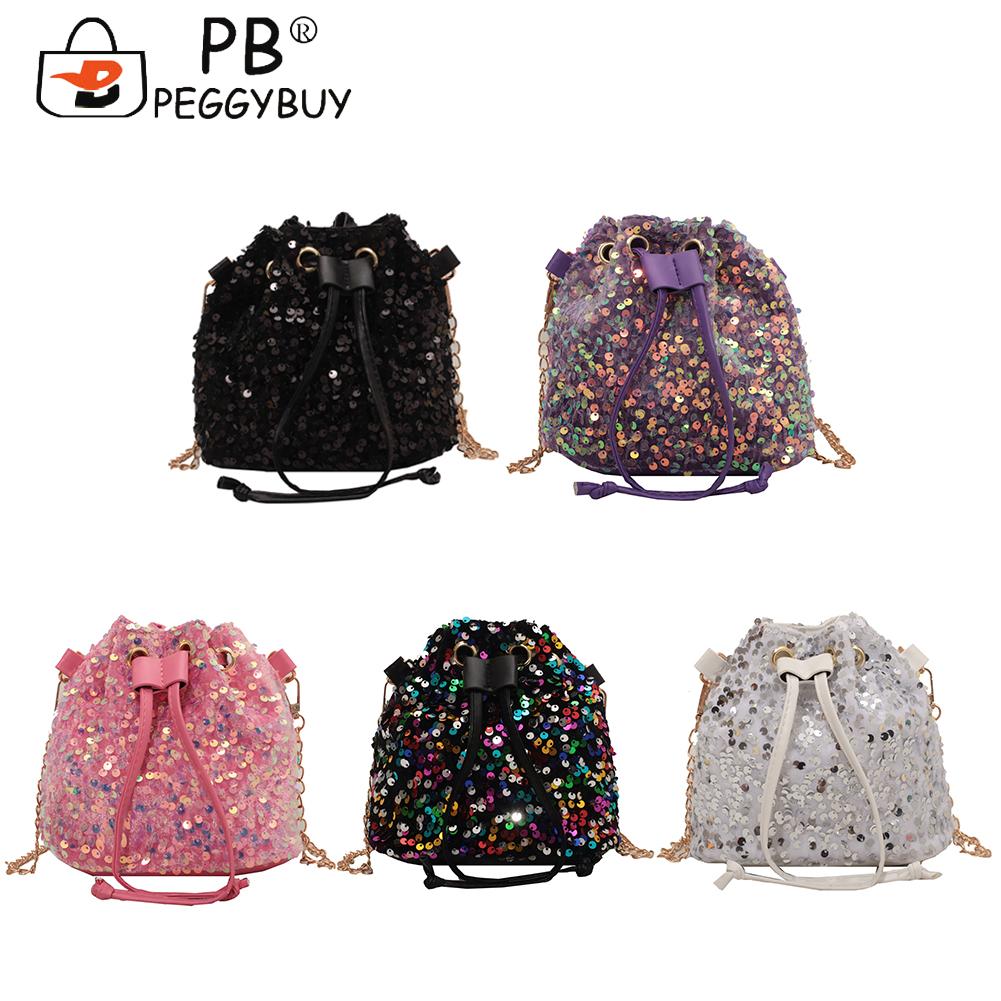 Women Fashion Crossbody Bags Sequins Solid Color Drawstring Messenger Bag Ladies Casual Bags Winter Supplies