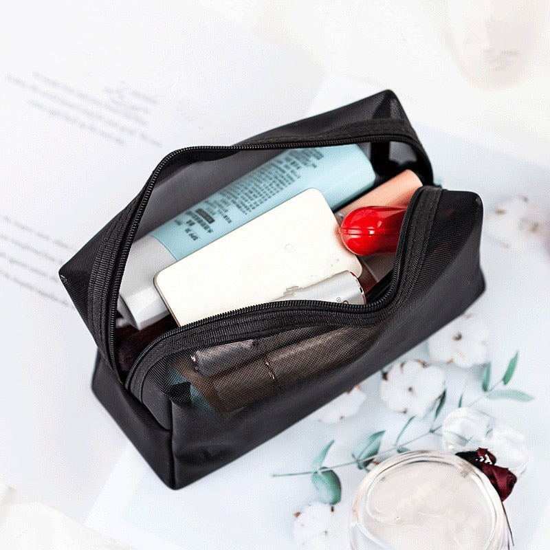 Clear Black Makeup Bag Travel Neceser Toiletry Cosmetic Organizer Bag Pouch Set Women Mesh Small Large Transparent Make Up Bag