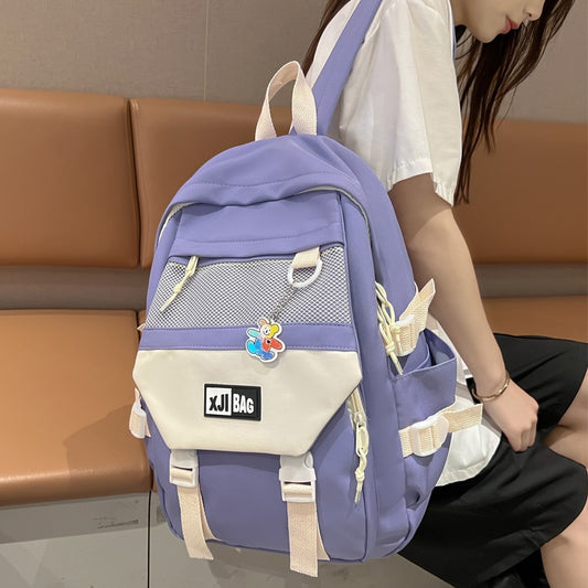 DCIMOR New Nylon Women Backpack Female Mesh Pocket Travel Bag Lady Fashion Schoolbag for Girl Student Preppy Book Pack Kawaii