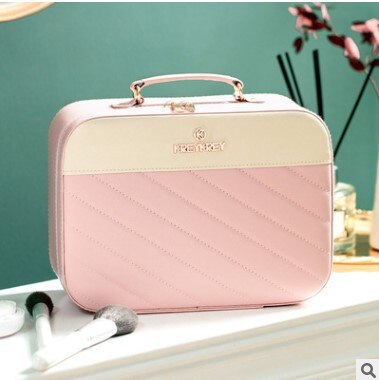 Portable Cosmetic Bag Women Solid Large Capacity Travel Makeup Bags with Mirror Ins Fashion Business Beauty Storage Box Female