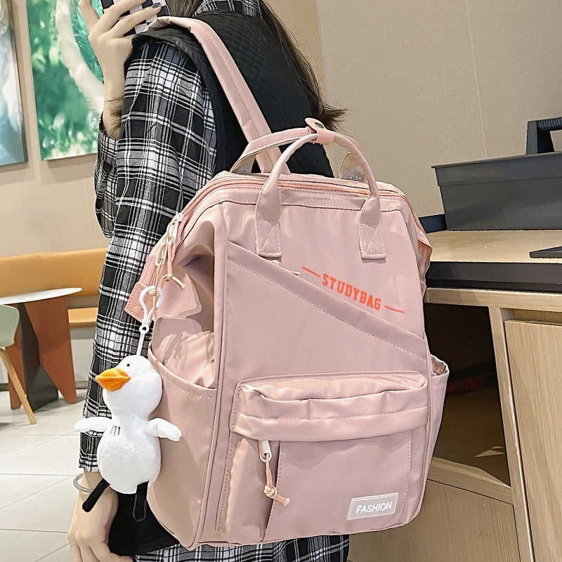 Trendy Women Laptop Waterproof Nylon Bag Girl Cute Travel Green Backpack Female Mommy Bag Fashion Ladies College Backpack Kawaii