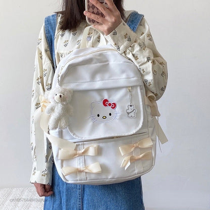 Sanrio Bag Hello Kitty Korean Style Backpack Japanese Bow Girly Heart Junior High School Schoolbag Women Chic Backpack Y2k Trend