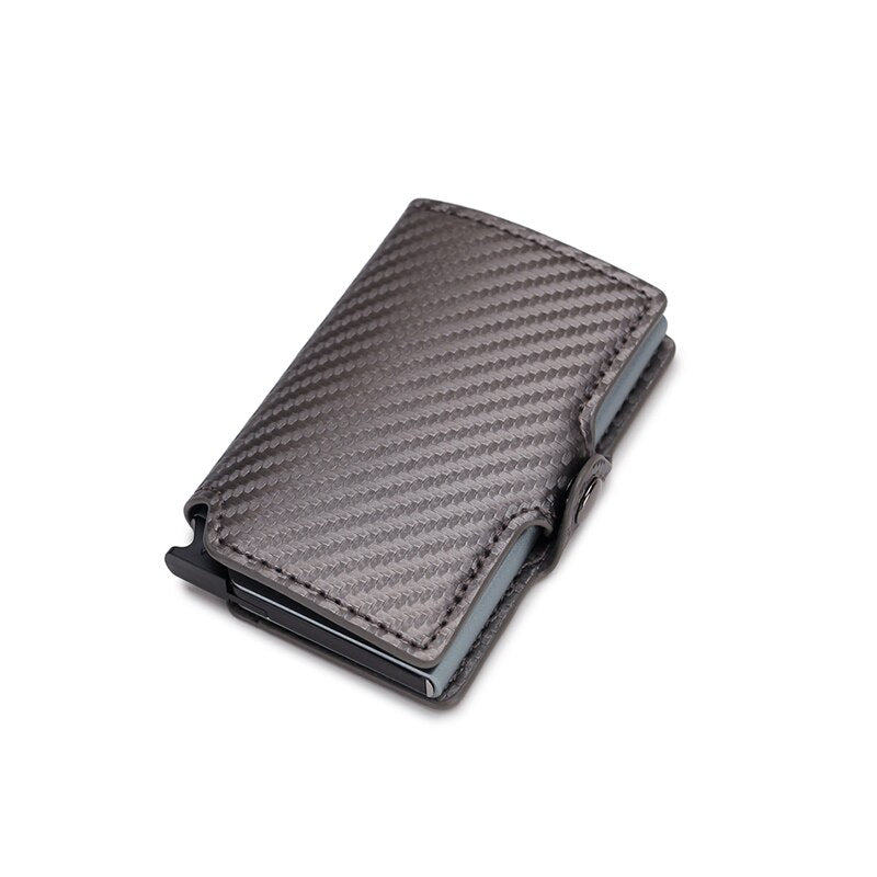 DIENQI Carbon Fiber Card Holders Wallets Men Brand Leather Mini Slim Wallet Money Bag Metal RFID Women Thin Small Smart Vallet