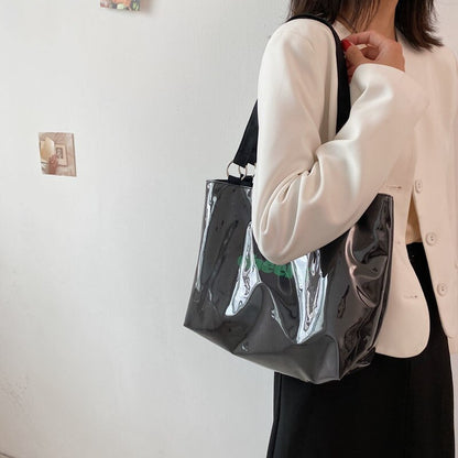 HAEX Fashion Summer Women Shoulder Bag Casual Letter Print Transparent Large Capacity Trend Tote Bag Casual Commute Bolso Mujer