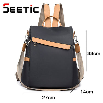 SEETIC Waterproof Oxford Women Backpack Anti-Theft Ladies Travel Bag Solid Color Backpack Female Multifunction Shoulder Bags