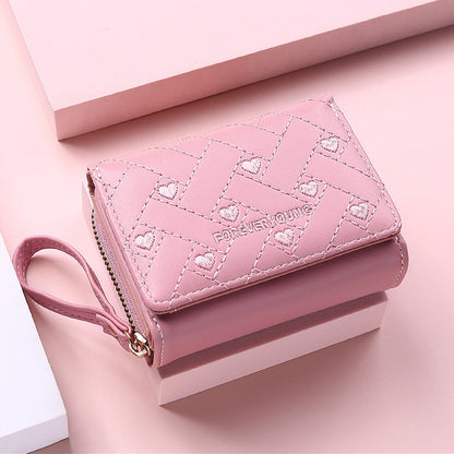 Cute Leather Small Wallet Women Luxury Brands Mini Purse Luxury New Heart Short Pink Wallets for Teen Girls Kids Christmas Gift