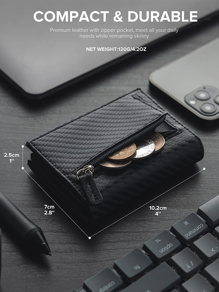 Men Credit Card Holder RFID Blocking Genuine Leather Magnetic Closure Pop Up Card Wallet with ID Window and Coin Pocket