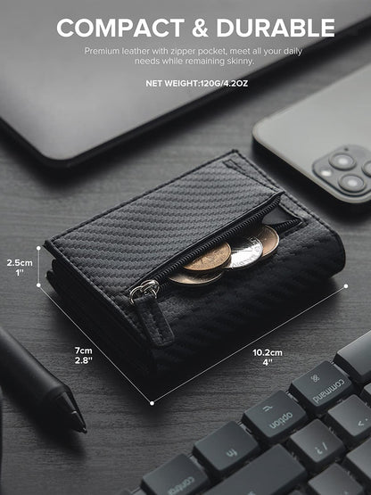 Men Credit Card Holder RFID Blocking Genuine Leather Magnetic Closure Pop Up Card Wallet with ID Window and Coin Pocket