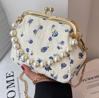 Lace Flowers Ladies Evening Bags For Women Wedding Party Handbag Vintage Bohemia Clutch Purses Metal Frame Clip Shoulder Bag