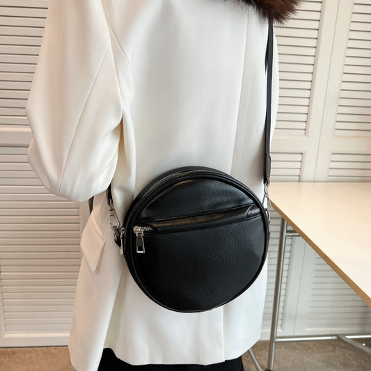 Fashion Classic Small Round Bag Women&#39;s Retro Luxury Design Leather Texture Lychee Pattern Single Shoulder Messenger Casual Bag