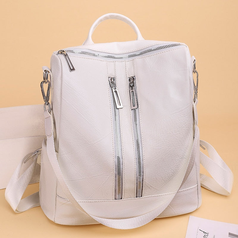 White Backpack For Women Leather Travel Rucksack Female Shoulder Book Bag multifunction Backbag ladies waterproof nylon bagpacks