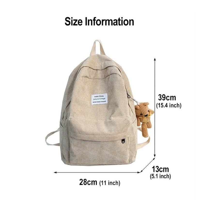 Women Corduroy Backpack Fashion High School College Students Book Bag Simple Retro Female Backpacks Large Capacity Bags Rucksack