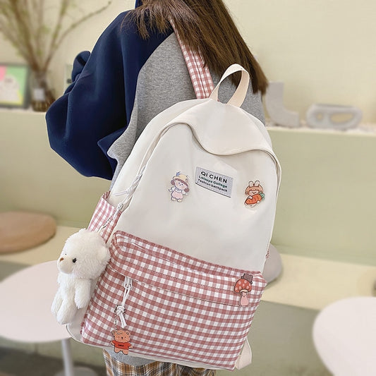 Fashion Women Cute School Bag New Trendy Female College Plaid Backpack Lady Lattice Laptop Backpack Book Girl Travel Student Bag