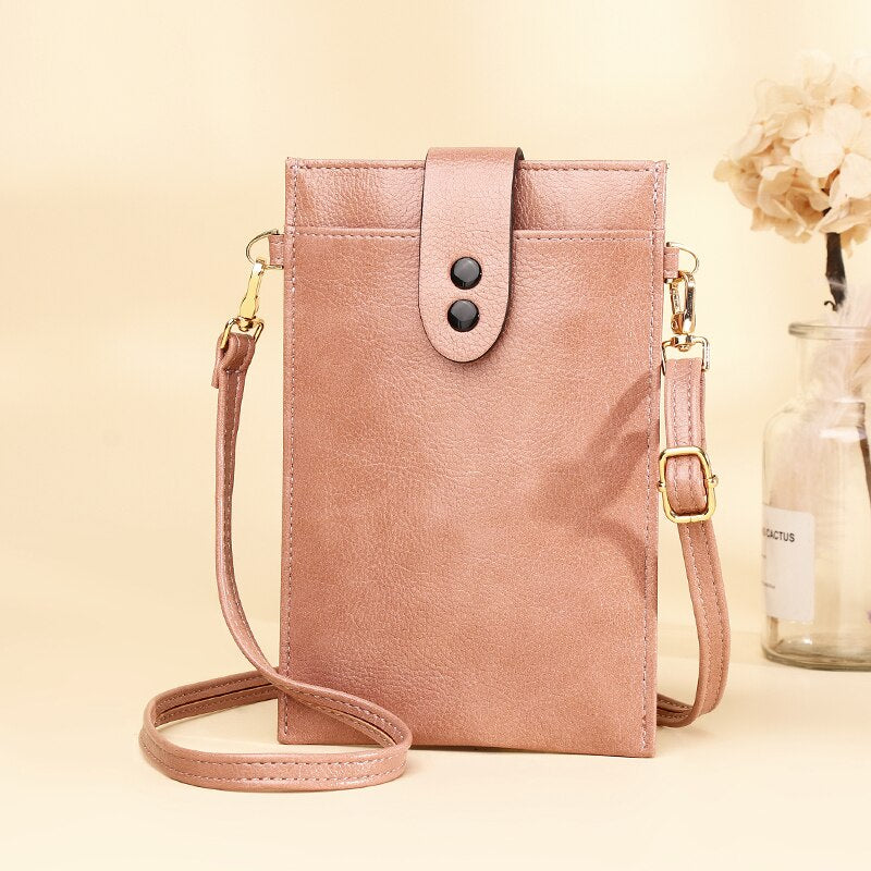 Women&#39;s Minimalist Messenger Bag Soft Leather Shoulder Wallet Ladies Crossbody Mobile Phone Purse Female Card Holder