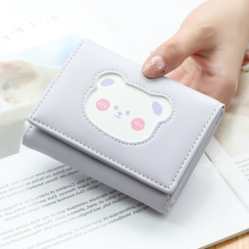 Brand Designer Cute bear Small Three Fold Wallets For Women Soft PU Leather Card Holder Purse Ladies  Fashion Purses Female