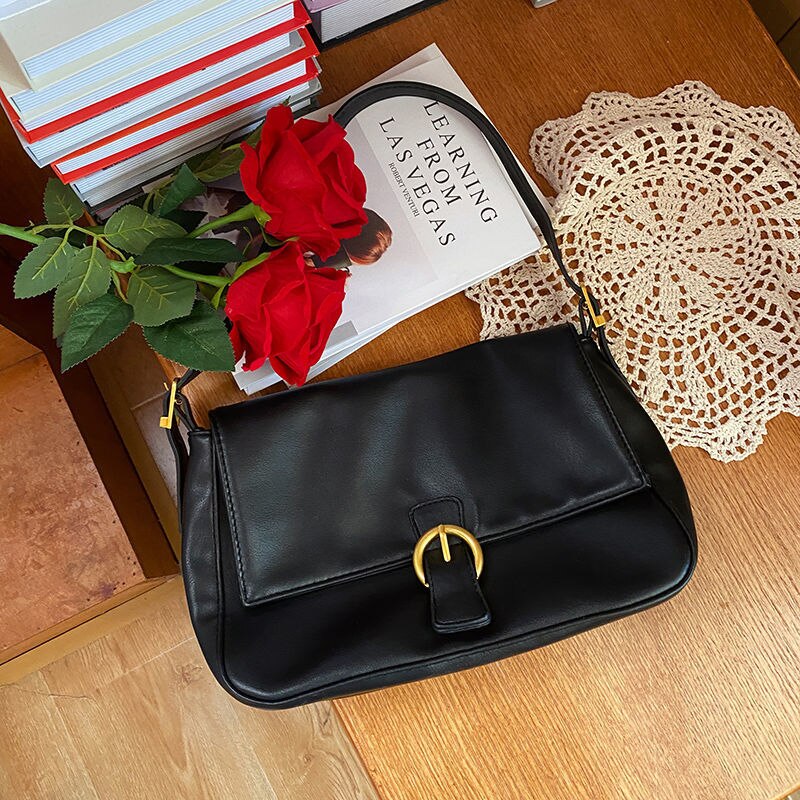 MBTI Vintage High Capacity Bolso Mujer Fashion Black Hasp Women Shoulder Bag Casual Crossbody Korean Style Sac A Main Femme