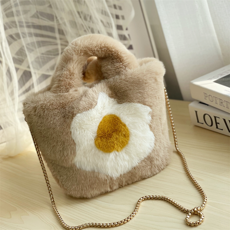 Funny Egg Design Chain Handbag for Women Winter Soft Shoulder Handbags Women&#39;s Travel Totes Ladies Handbag Purses and Crossbody