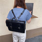 Women Messenger Bag Preppy Style Black PU Leather Student Book Large Capacity Travel Handbags Texture New Fashion Hasp Satchel