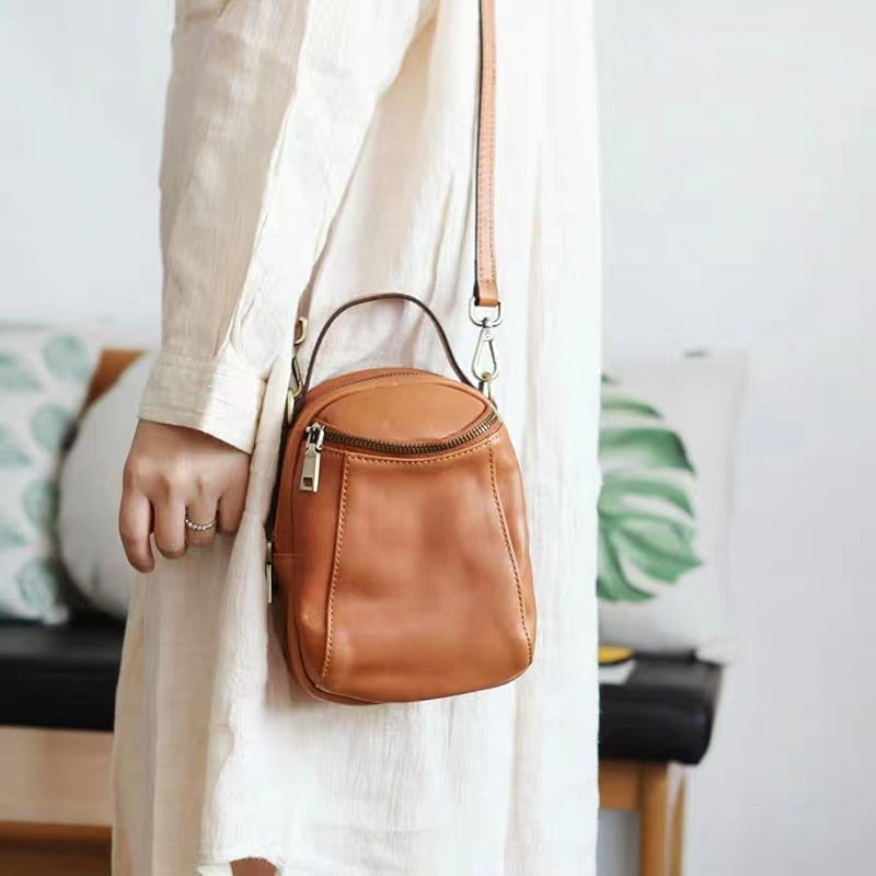 First Layer Cowhide Bag New Women&#39;s Small Bag Korean Style Mobile Phone Bag Shoulder Messenger Bag Soft Leather Bag