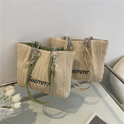 Straw Shoulder Bags for Women Large Capacity Handmade Woven Tote Bags Casual Seaside Beach Ladies Underarm Bags Vacation Handbag