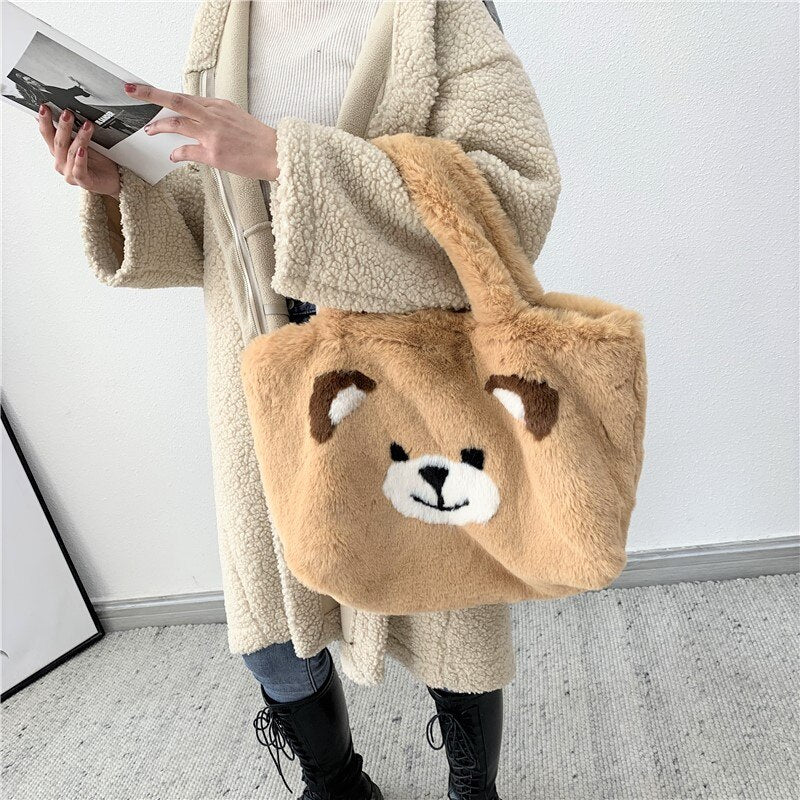 Hot sale Newest Faux Fur Cute Hand Bag with Big Capacity Tote Bag for Girls