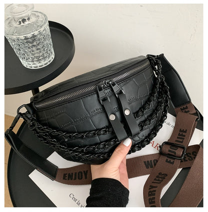 AKTE Luxury Chain Waist Bag Phone Pack and Purse for Women Stone Pattern Female Handbag