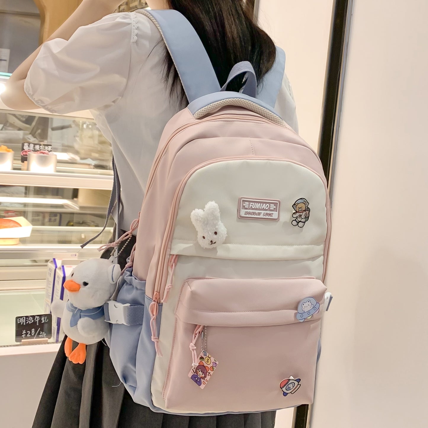 Trendy Lady Kawaii Badge Bag Female Cute Laptop College Backpack Fashion Women School Bag Girl Travel Harajuku Book Backpack New