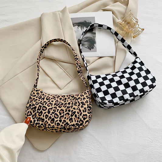 Ladies Retro Plaid Bag Leopard Print Nylon Fashion Women Casual Female Shoulder Mini Vacation Shoulder Bags for Women