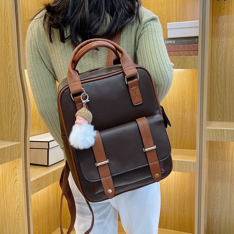 CGCBAG Fashion High Quality Women Leather Backpack Large Capacity Female Student School Bags Casual Preppy Style School Backpack