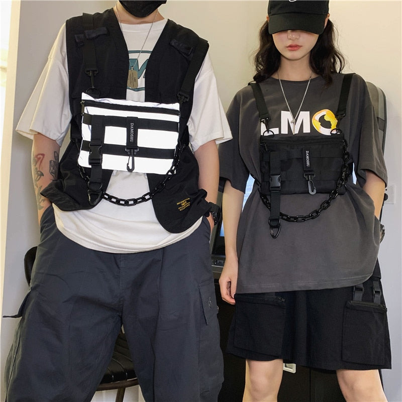 Functional Tactical Chest Bag For Men Fashion Bullet Hip Hop Vest Streetwear Bag Waist Pack female Black Wild Chest Rig Bag