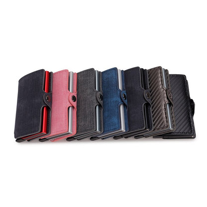 DIENQI Carbon Fiber Card Holders Wallets Men Brand Leather Mini Slim Wallet Money Bag Metal RFID Women Thin Small Smart Vallet