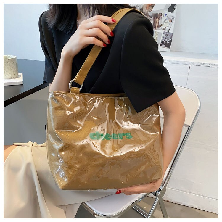 HAEX Fashion Summer Women Shoulder Bag Casual Letter Print Transparent Large Capacity Trend Tote Bag Casual Commute Bolso Mujer