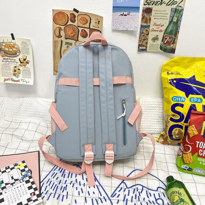 Simple and Lovely Women&#39;s Fashion Backpack Large Nylon Waterproof Large Capacity Badge School Backpack Teenager Backpack Women