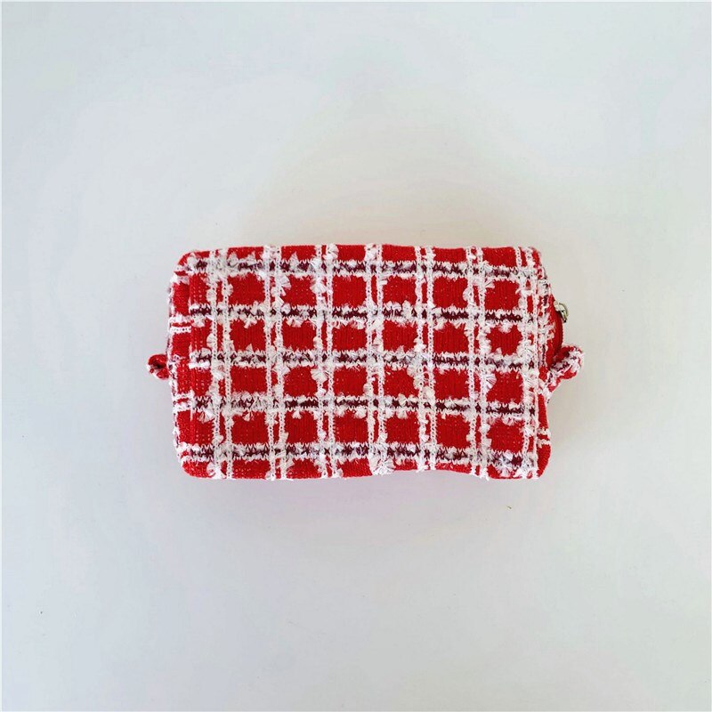 PURDORED 1 Pc New Year Red Makeup Bag for Women Travel Soft Knitted Fabric Cosmetic Bag Organizer Case Make Up Case Necessaries