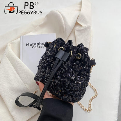 Women Fashion Crossbody Bags Sequins Solid Color Drawstring Messenger Bag Ladies Casual Bags Winter Supplies