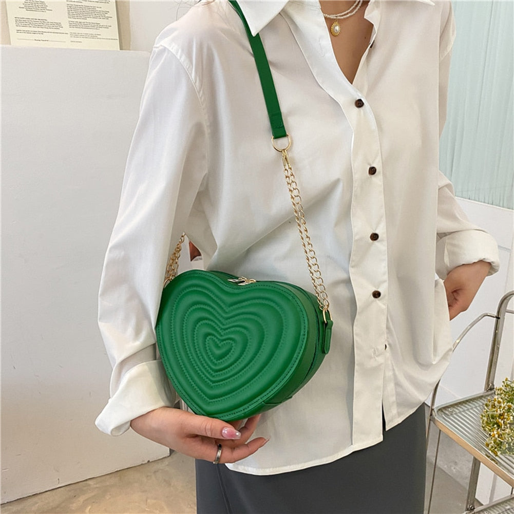 Fashion Love Heart Shaped Small Crossbody Bags Women Shoulder Bags PU Leather Chain Totes Handbags Casual Ladies Messenger Bags