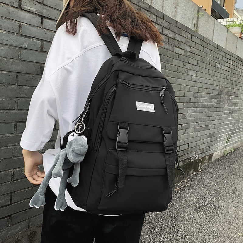 SEETIC Fashion Waterproof School Backpack Multiple Pockets Backpack Female Nylon Anti-Theft Backpack Women Solid Color Backpack