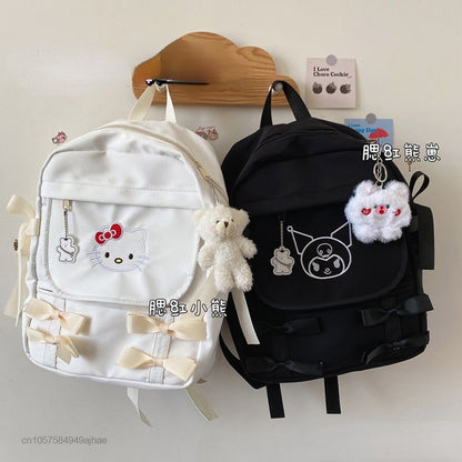 Sanrio Bag Hello Kitty Korean Style Backpack Japanese Bow Girly Heart Junior High School Schoolbag Women Chic Backpack Y2k Trend