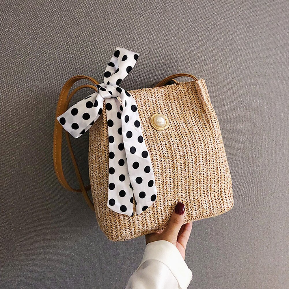 Casual Straw Woven Handbags Women Summer Holiday Beach Bow Totes Top-Handle Bags Fashion Ladies Undearm Shoulder Bags