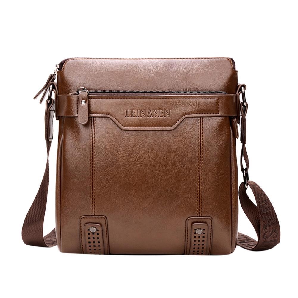 Fashion Solid Bags Men PU Leather Zipper Shoulder Bag Casual Male Square Flap Messenger Handbag for Travel and Vacation