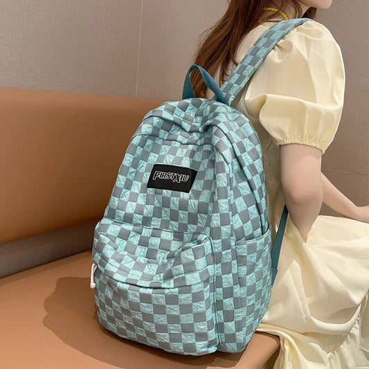 DCIMOR New Plaid Women Backpack Kawaii Girl Nylon Travel Bag Fashion Waterproof Bookbag College Students Cool Schoolbag Mochilas