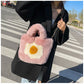 Fashian Faux Fur Egg Toast Bag Tote Bag Women Winter Warm Handbag High Quality