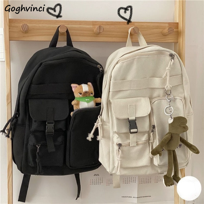 Women Backpacks Design Multi-pockets Letter Embroidery Casual Tote High Street Harajuku Large Capacity Backpack Teens Travel Bag